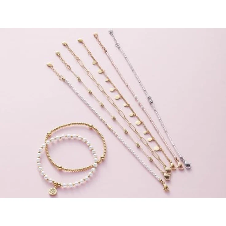 JEWELS BY LEONARDO Armband Ciao Pelena, goldfarbenes Edelstahl mit Imitationsperlen und Edelstahl-Kügelchen, 19,5 cm, Damen Schmuck, 021178 – Bild 5