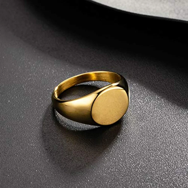Joliernelle Siegelring Herren Damen, Goldfarben, Edelstahl Poliert, Round Bandring Größe 62 – Bild 3