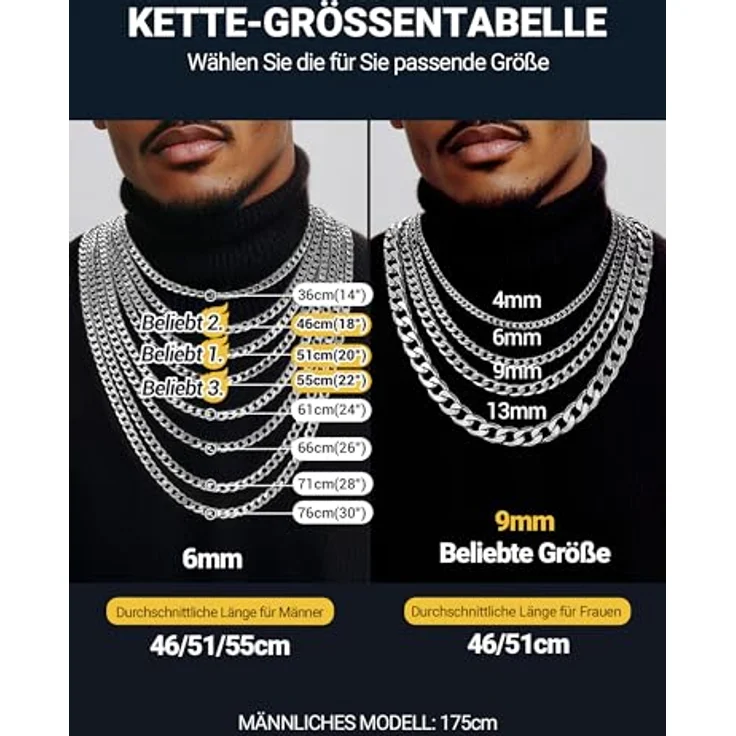 PROSTEEL Herren Panzerkette aus Edelstahl, 71 cm lang, 4 mm breit, silber, klassisches Miami Design, wasserdicht und hautfreundlich – Bild 2