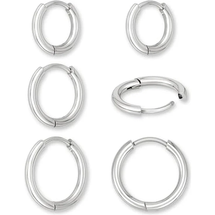 GD GOOD.designs Creolen Edelstahl Silber, 3 Paar kleine Ohrringe (12 mm, 14 mm, 16 mm) aus hautverträglichem Chirurgenstahl, wasserfest und in eleganter Schmuckbox – Bild 1