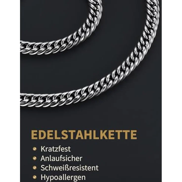 FindChic Massive Panzerkette 9mm Cuban Chain, 76cm Edelstahl Silberkette mit Geschenkebox für Jungen – Bild 5