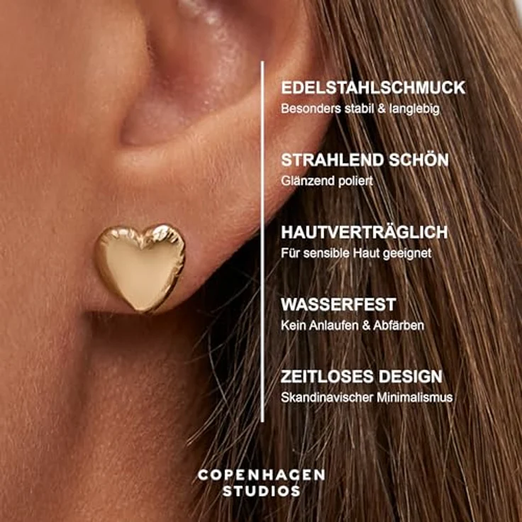 COPENHAGEN STUDIOS Balloon Hearts Ohrringe, silberne romantische Ohrstecker aus poliertem Edelstahl, wasserfest & hautfreundlich – Bild 3