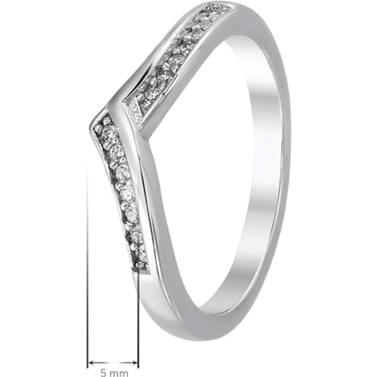 trendor Damenring 925 Silber Rhodiniert, Eleganter Zirkonia-Ring im V-Design, schmale Form mit Pavéoptik, Größe 54 – Bild 4