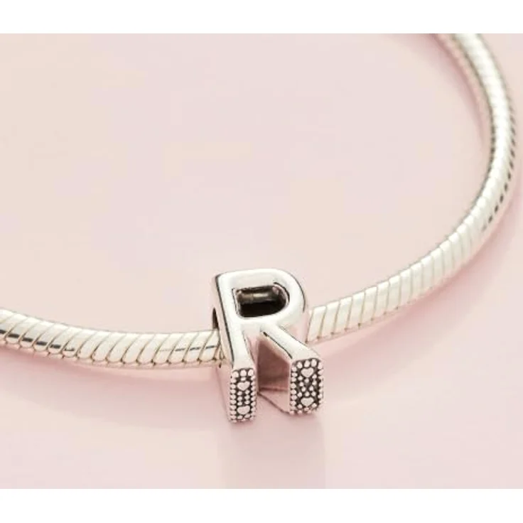 Pandora 797472 Charm Buchstabe R, Bead aus 925/- Sterlingsilber mit Herzen, geschwärzt, Größe 9 x 10 mm – Bild 6