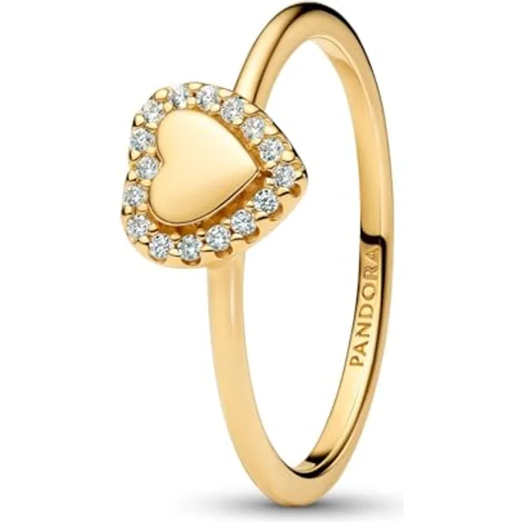 PANDORA Damenring Herz Goldfarben, Zirkonia, Ringgröße 60/19,1