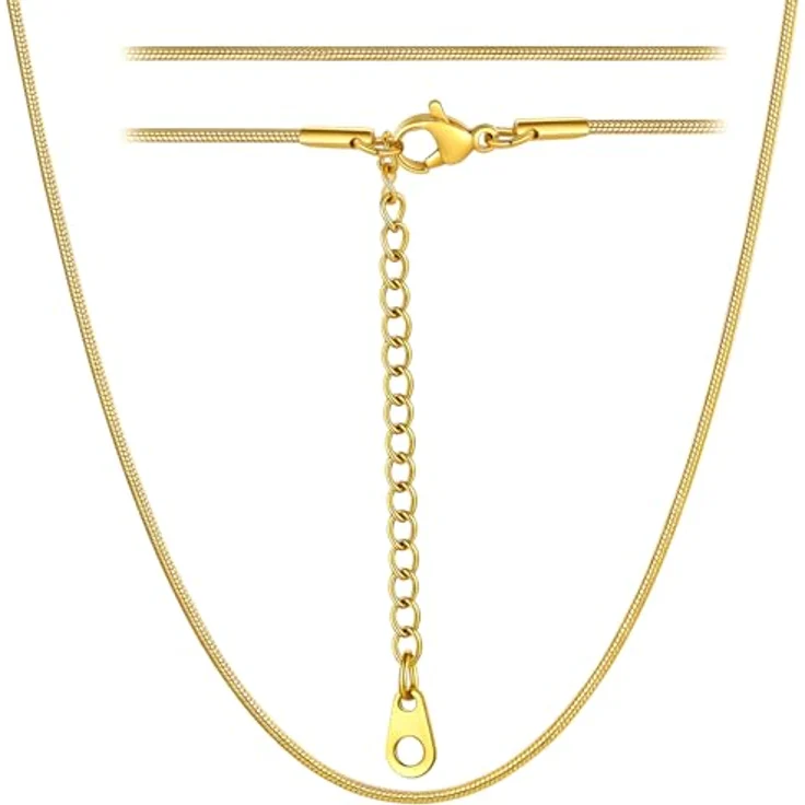 ChainsHouse Vergoldete Schlangenkette für Damen, 61 cm lange Edelstahl Halskette, 1,2 mm dünn, ohne Anhänger, antiallergisch und hautfreundlich – Bild 1