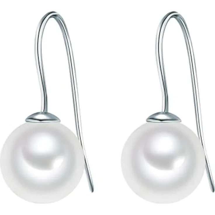 Rafaela Donata Damen Ohrhänger 925/- Sterling Silber mit 10 mm weißen Südsee-Muschelkernperlen, rhodiniert, zeitloses Design