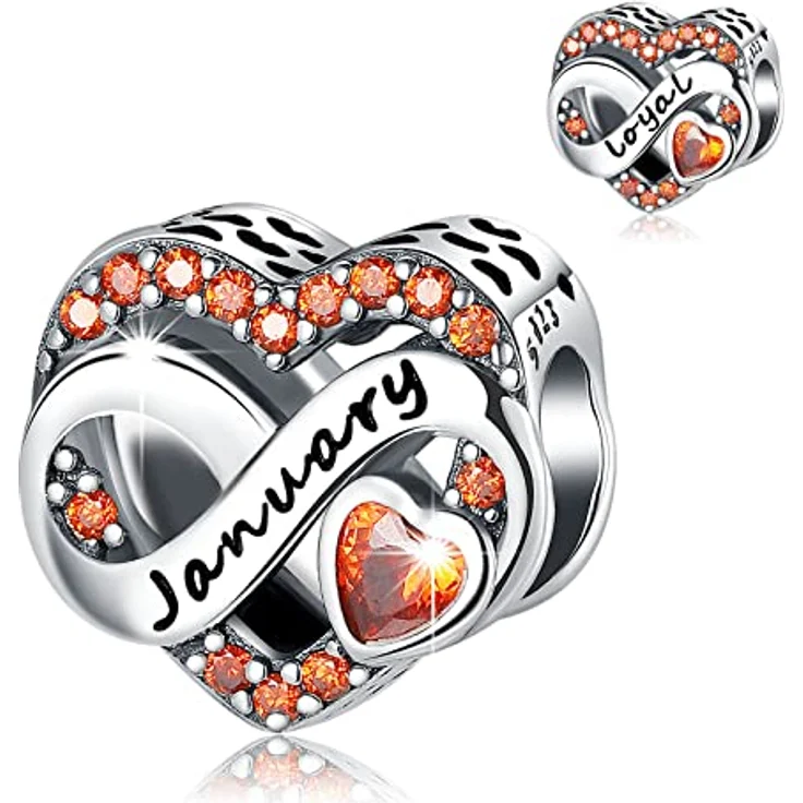 BIZK Januar Unendlichkeit Geburtsstein Charm Anhänger, 925 Sterling Silber mit klaren orange Zirkon Steinen, für Armband und Halskette, perfektes Geburtstag Geschenk für Frauen – Bild 1