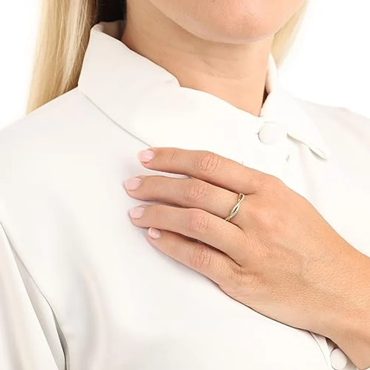 Amor Damen Ring 375 Gold, geflochtene Wickeloptik mit Zirkonia synth. in Weiß, inklusive Schmuck Geschenk Box, 2036754 – Bild 3