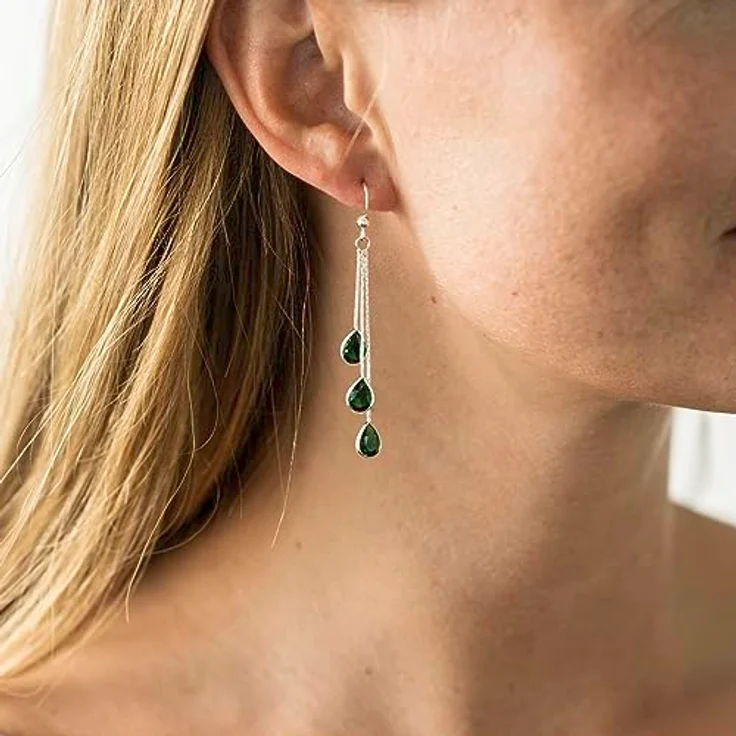 Materia Damen Ohrhänger Silber 925 mit grünen Zirkonia, 64 mm lang, Fischhakenverschluss – Bild 2