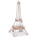 Relaxdays Schmuckständer Eiffelturm, roségold, Schmuckaufbewahrung mit 17 Haken und 2 Ablagen, HBT 47x21x21 cm