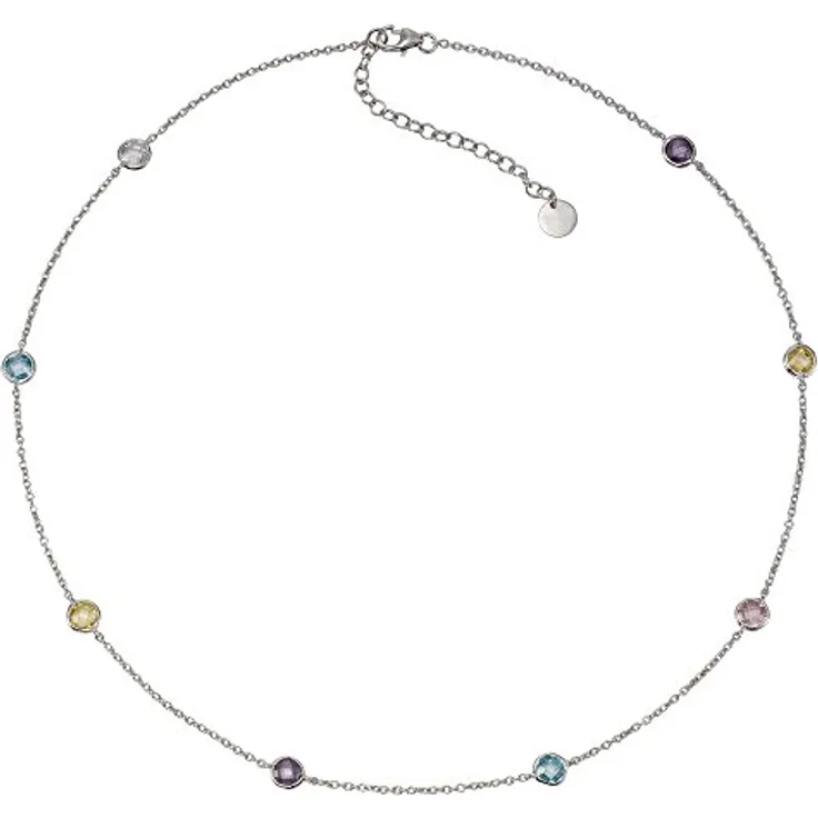 Zeeme Damen Halskette 925/- Sterling Silber, 42cm glänzend, Zirkonia weiß, mit Verlängerungskette und Etui
