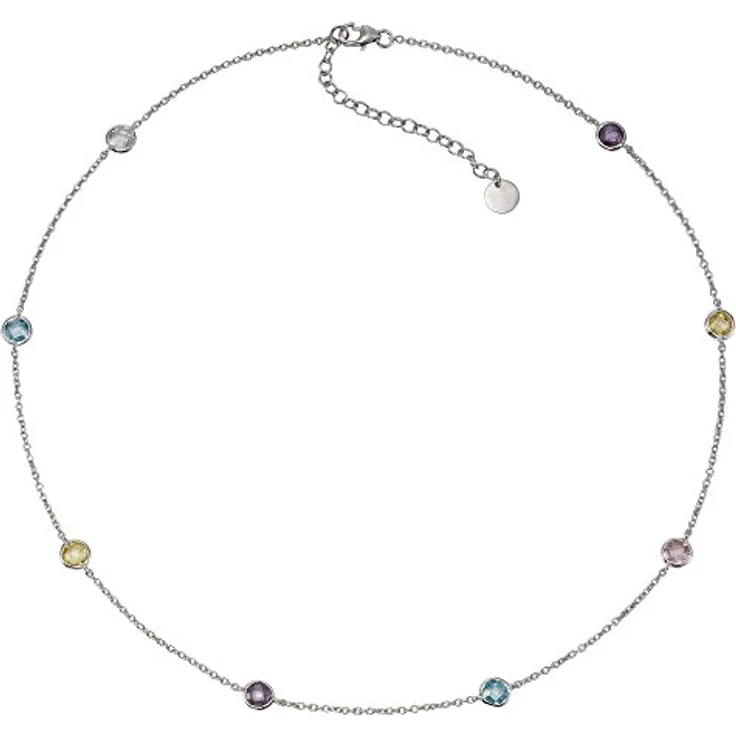 Zeeme Damen Halskette 925/- Sterling Silber, 42cm glänzend, Zirkonia weiß, mit Verlängerungskette und Etui – Bild 1