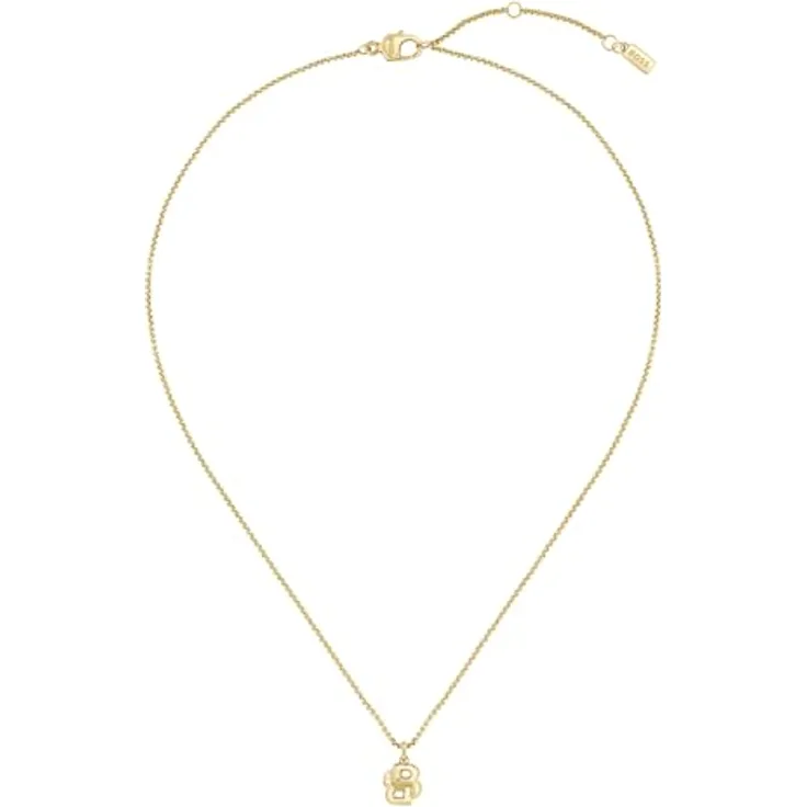 BOSS DOUBLE B PETIT, Damen-Halskette aus Gelbgold mit Doppel-B Charm, 457 mm + 50 mm Verlängerung