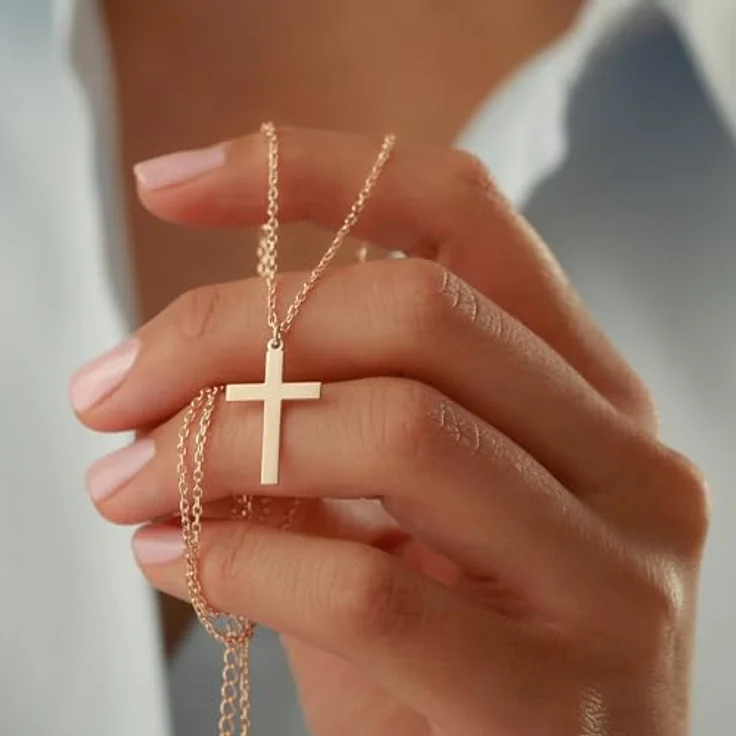 TINGN Kreuzkette - 14K Vergoldete Gold Kette mit Kreuzanhänger, hypoallergen, 45 cm + 6 cm verstellbar, für Damen und Teenager – Bild 5