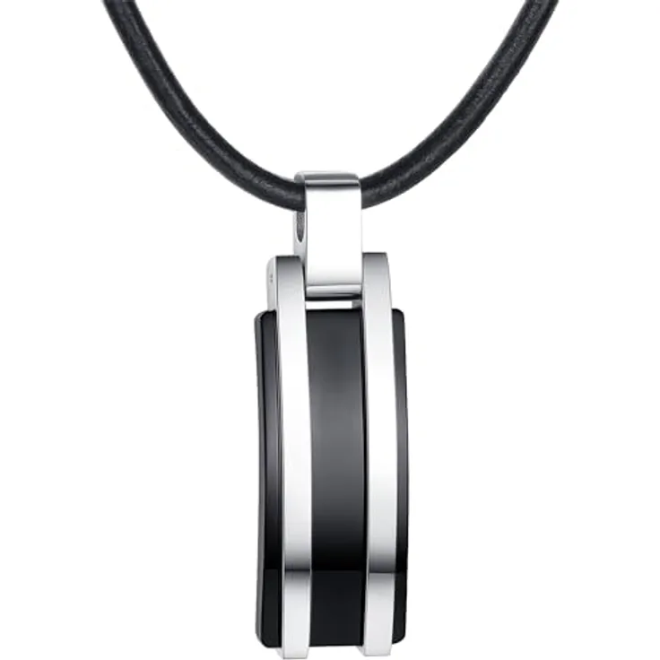 True Rebels Herren-Halskette Echtleder schwarz 51 cm, Dogtag mit Edelstahl-Anhänger, robustes Design für aktiven Männerschmuck