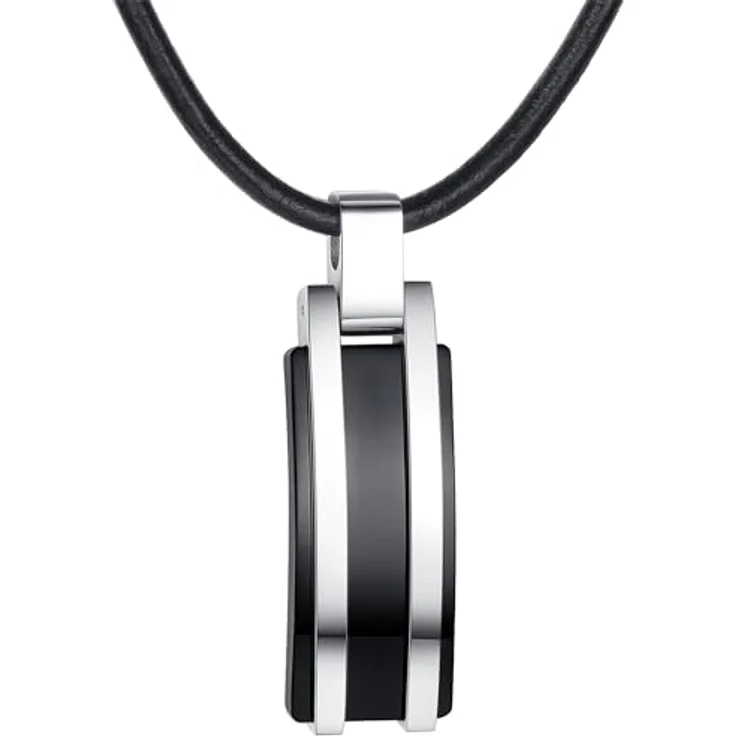 True Rebels Herren-Halskette Echtleder schwarz 51 cm, Dogtag mit Edelstahl-Anhänger, robustes Design für aktiven Männerschmuck – Bild 1