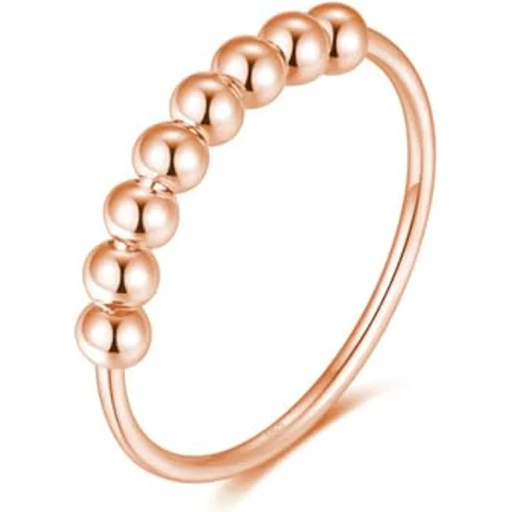 Lisandra Scott 925 Sterling Silber Angst Spinning Ring mit Perlen, Anti-Stress Dekompression Angstring, Rosegold, Größe 56