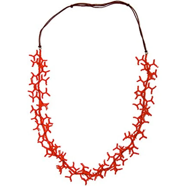 collezione alessandro Lange Kette Toni, Baumwollband mit verstellbarer Länge und Glasperlen in Koralleoptik