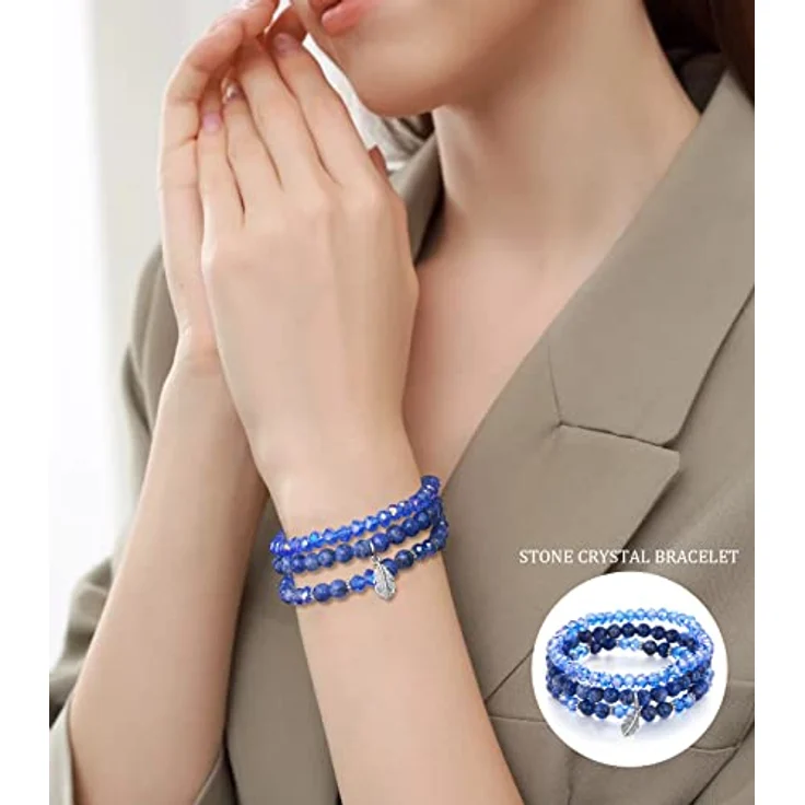 FULU AUTUMN Perlenarmband Set, 3-lagig, Stretch Boho Modeschmuck für Damen in Saphir, ideal als Geburtstagsgeschenk für Mama, Oma und Frauen – Bild 4