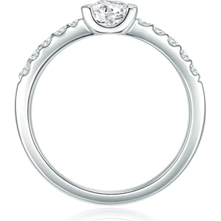 Trilani Damen Solitärring 925/- Sterling Silber, Zirkonia im Brillantschliff, 2,4 mm schmale Ringschiene, Verlobungsring, Antragsring, Trauring – Bild 2