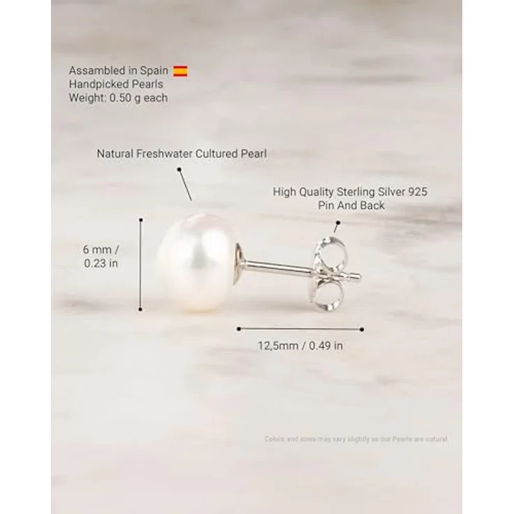 Secret & You Perlenohrringe Damen, Süßwasserzuchtperlen Knopfperle in 10 Größen von 4 mm bis 13 mm, 925 Sterling Silber – Bild 4