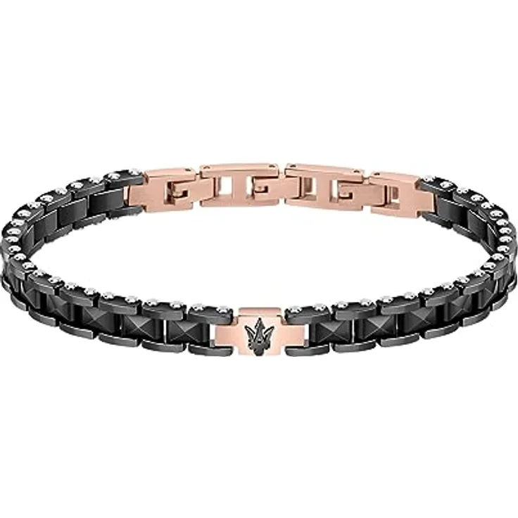 Maserati Ceramic Herren Armband, Edelstahl und Keramik, IP schwarz und IP RG, 21,5 cm, mit Clip-Verschluss - JM422ATZ13
