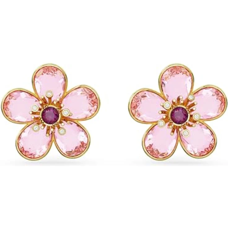 Swarovski Idyllia Ohrstecker, Vergoldete Ohrringe mit Blumen-Motiv und Rosa Swarovski Kristallen – Bild 1