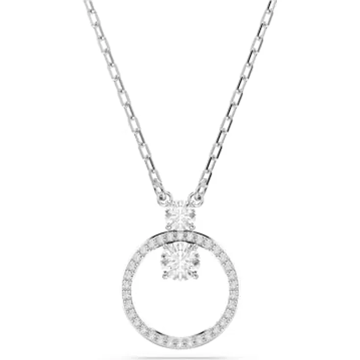 Swarovski Constella Halskette, Weiße Rhodinierte Damenhalskette mit Kreisanhänger und Strahlenden Kristallen im Rundschliff