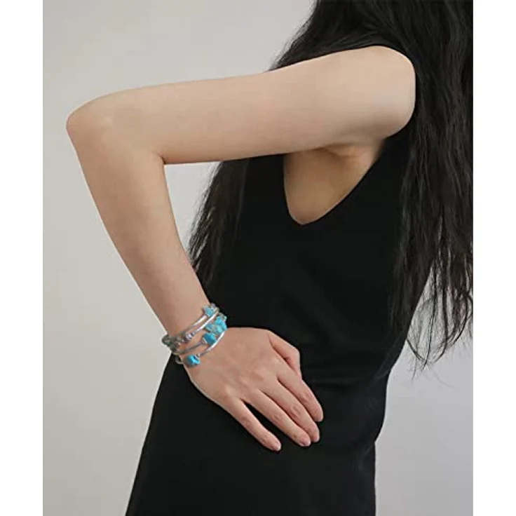 FULU AUTUMN Damen Boho Armband, mehrschichtiges Perlen Silber Wickelarmband mit Natursteinen in Türkis, perfektes Geschenk für Frauen zum Geburtstag und Muttertag – Bild 4