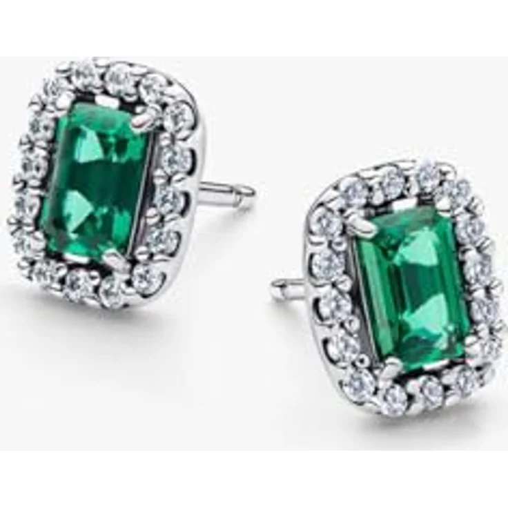 Pandora Ohrstecker Halo Grün, 925 Sterling Silber mit grünem Kristall und Cubic Zirkonia Pavé, klassische Damen Ohrringe – Bild 2