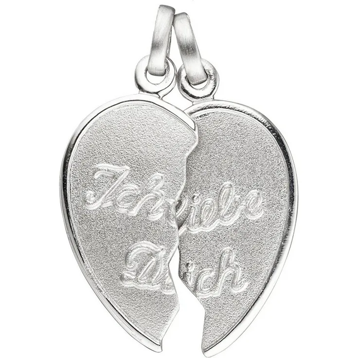 JOBO Puzzleanhänger Partneranhänger Ich Liebe Dich, 925 Silber, rhodiniert und teilmattiert, 22,8 mm x 20,5 mm
