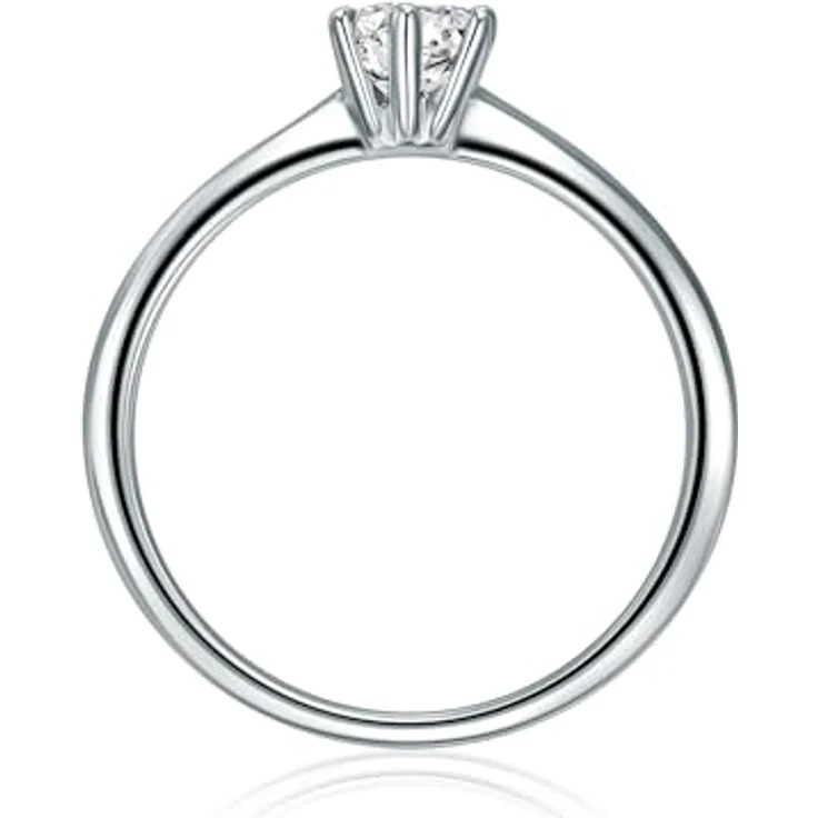 Trilani Damen-Solitärring, Sterling Silber Zirkonia weiß im Brillantschliff, eleganter Verlobungsring mit Krappenfassung – Bild 3