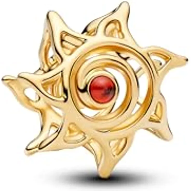 Pandora Moments Durchbrochene Sonne Charm 764625C01, vergoldeter Charm-Anhänger mit orangefarbenem Kristall