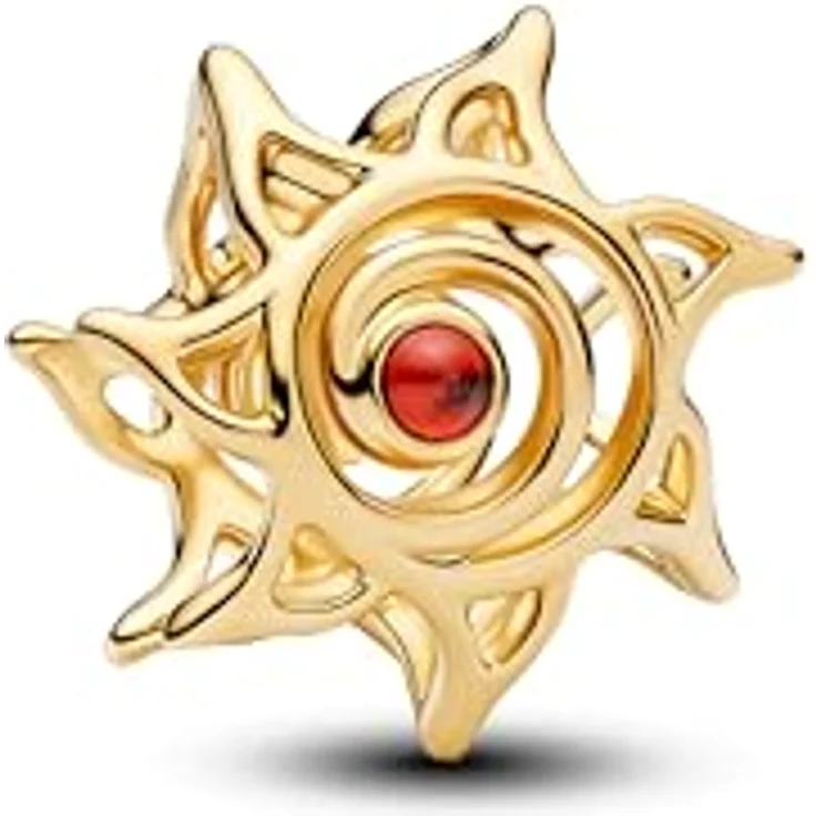 Pandora Moments Durchbrochene Sonne Charm 764625C01, vergoldeter Charm-Anhänger mit orangefarbenem Kristall – Bild 1
