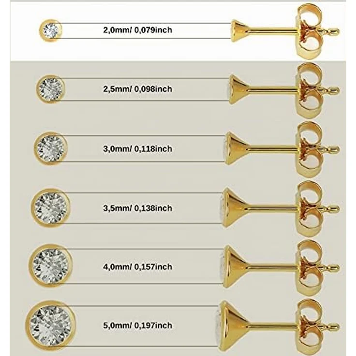 NKlaus Ohrstecker 333 Echtgold für Damen, 2 mm Zirkonia Weiß, elegantes Design, 1 Paar – Bild 3