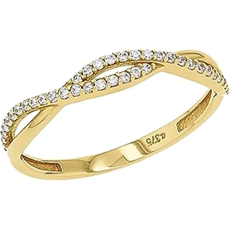 Amor Damen Ring 375 Gold, geflochtene Wickeloptik mit Zirkonia synth. in Weiß, inklusive Schmuck Geschenk Box, 2036754