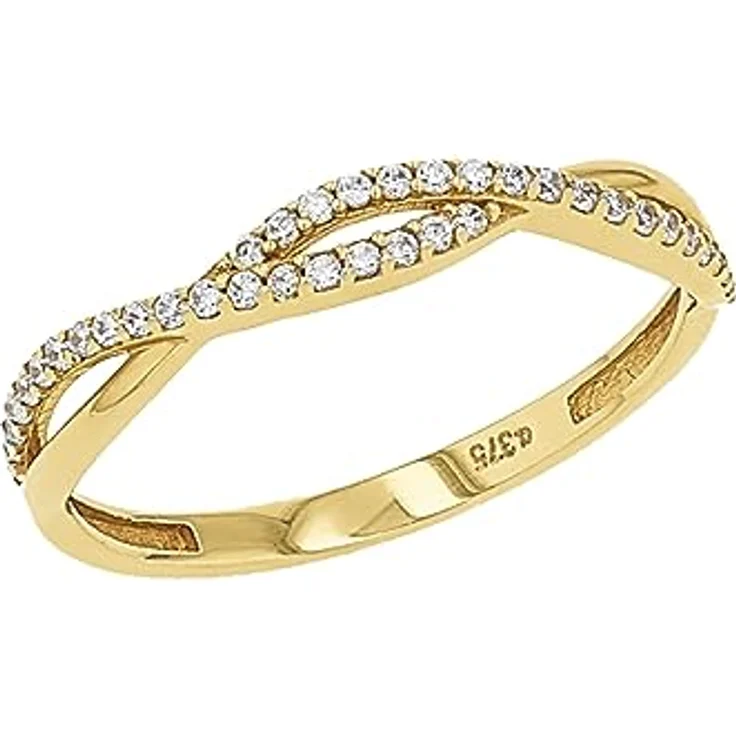 Amor Damen Ring 375 Gold, geflochtene Wickeloptik mit Zirkonia synth. in Weiß, inklusive Schmuck Geschenk Box, 2036754 – Bild 1