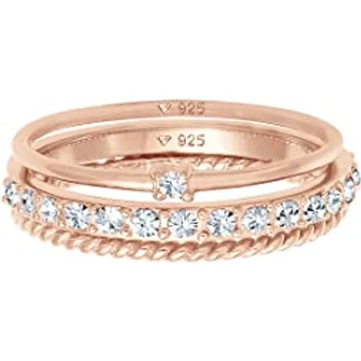 Elli Damenring Stapel Elegant Festlich Lagenlook mit Kristallen in 925 Sterling Silber – Bild 2