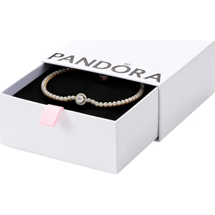 PANDORA Funkelnder Kranz Tennisarmband, 14 Karat vergoldete Metalllegierung mit künstlichen Kristallen, Größe 18, 569416C01-18