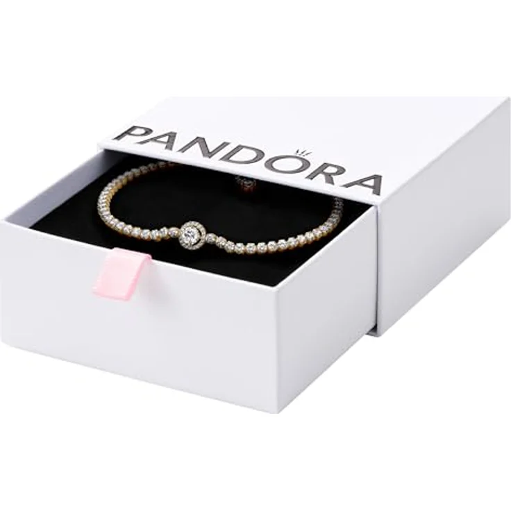 PANDORA Funkelnder Kranz Tennisarmband, 14 Karat vergoldete Metalllegierung mit künstlichen Kristallen, Größe 18, 569416C01-18 – Bild 1