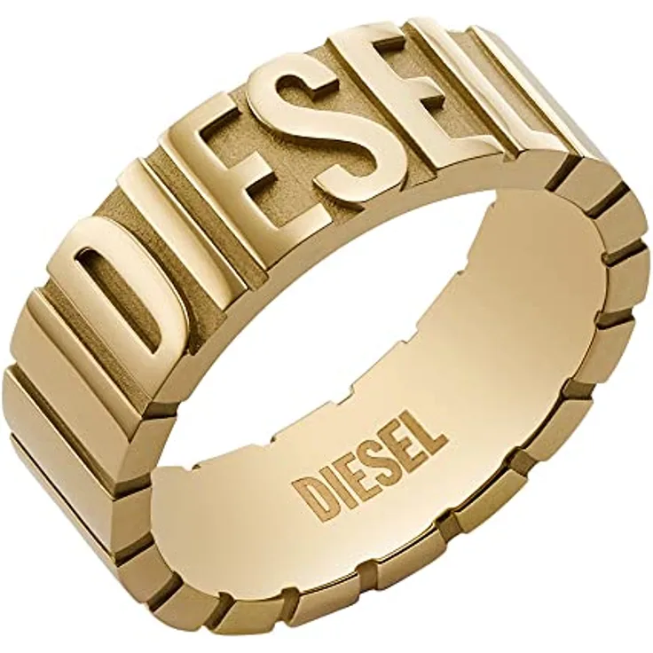 DIESEL Herrenring aus Edelstahl, goldfarbene polierte Oberfläche, Größen 16-21