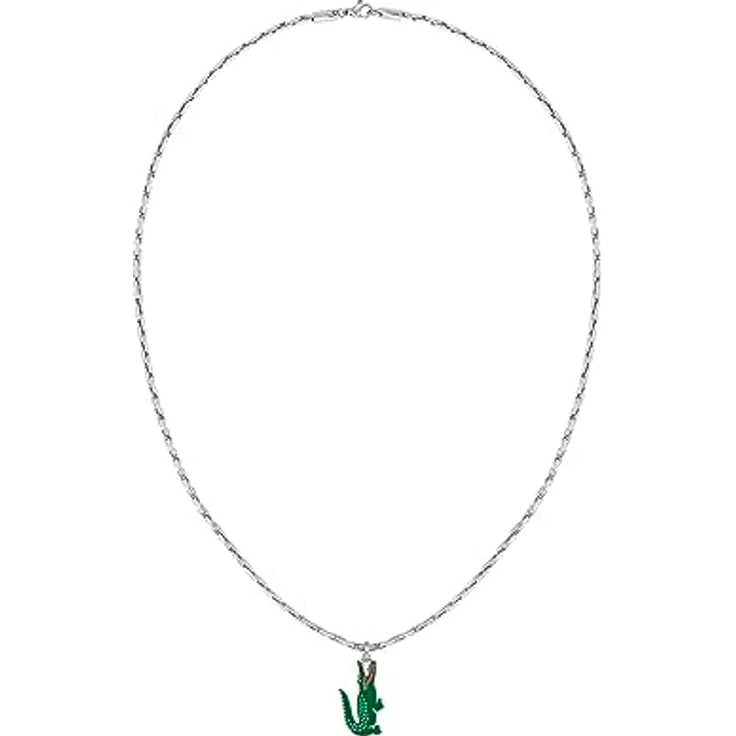Lacoste ARTHOR Gliederhalskette für Herren, Panzer-Halskette aus poliertem Edelstahl, 55,8 cm, mit farbigem Emaille-Krokodil-Logo und Karabinerverschluss