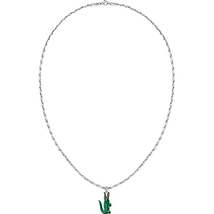 Lacoste ARTHOR Gliederhalskette für Herren, Panzer-Halskette aus poliertem Edelstahl, 55,8 cm, mit farbigem Emaille-Krokodil-Logo und Karabinerverschluss – Bild 1