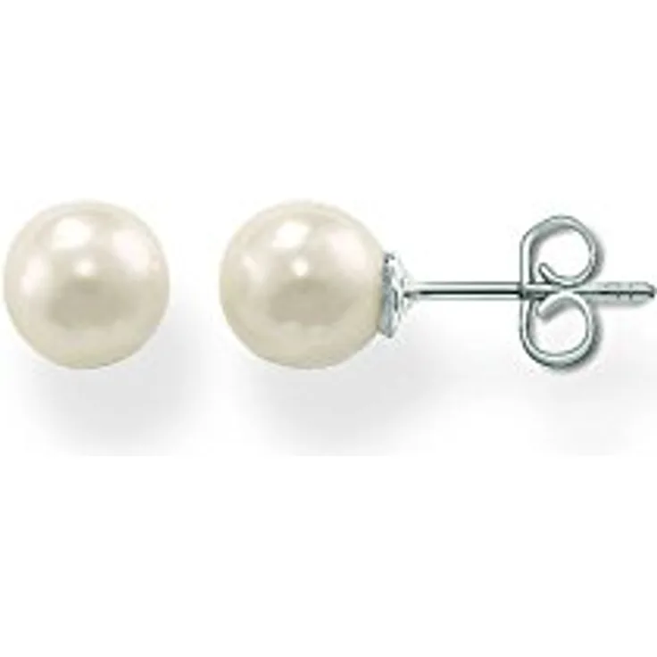 Thomas Sabo Damen-Ohrstecker SCH150036, 925 Silber mit oval geschliffener weißer Perle