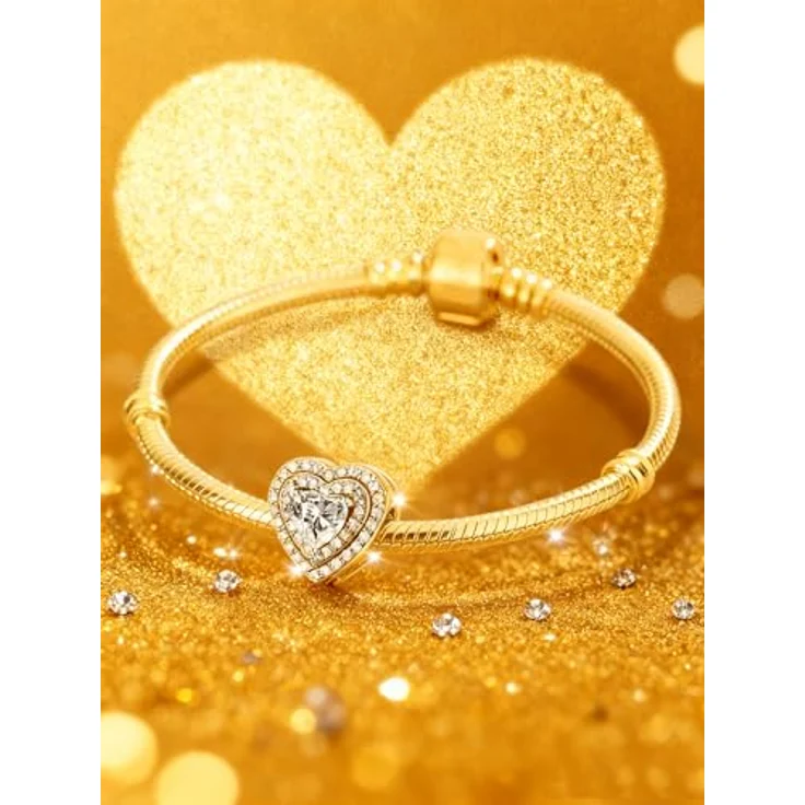 Anduonie Charms Herz Gold Stopper Charms Anhänger Silber 925, kompatibel mit europäischen Armbändern, für Frauen (Red Charm, Goldene Liebe 3) – Bild 4