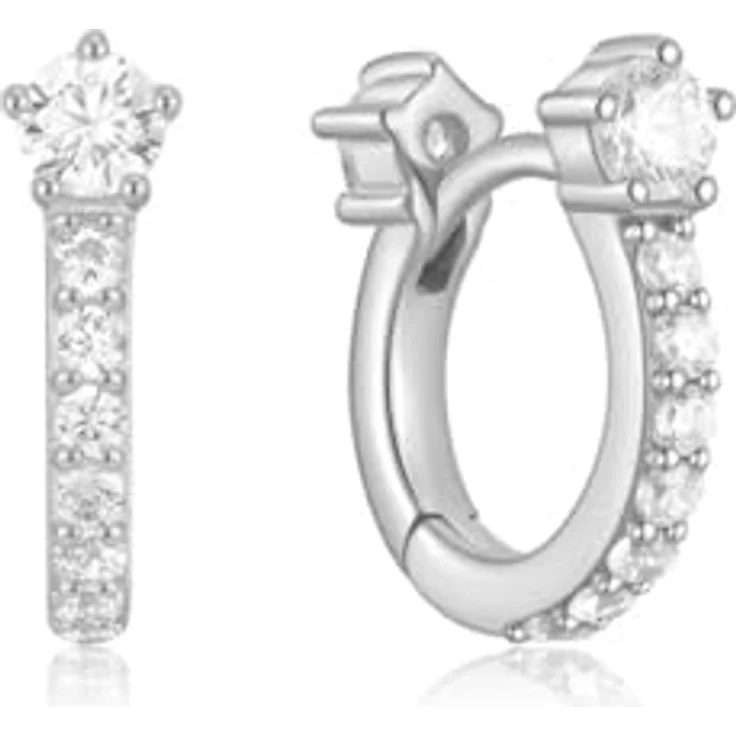 ANIA HAIE Damen Ohrring Creole Melodic Poet Sparkling Pavé Huggie Hoop, Sterling Silber, 18 Zirkonia, Durchmesser 7,5mm, inkl. Geschenkverpackung – Bild 1