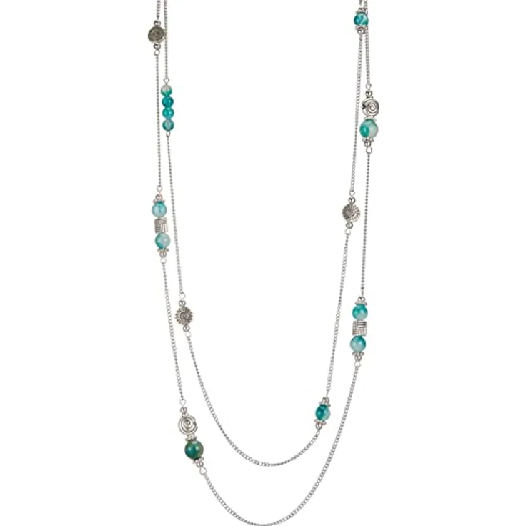Bulinlin Damen Lange Perlen Kette, Statement Halskette mit Silber Anhänger, 36,5 Zoll, Jade green
