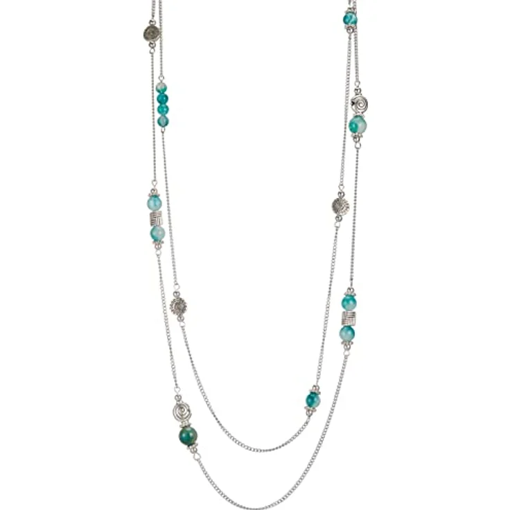 Bulinlin Damen Lange Perlen Kette, Statement Halskette mit Silber Anhänger, 36,5 Zoll, Jade green – Bild 1
