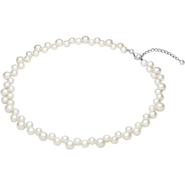 Valero Pearls Damen Kette Zickzack-Design aus 925/- Sterling Silber rhodiniert mit Button Süßwasser-Zuchtperle ca. 6,0-8,0 mm, weiß – Bild 2
